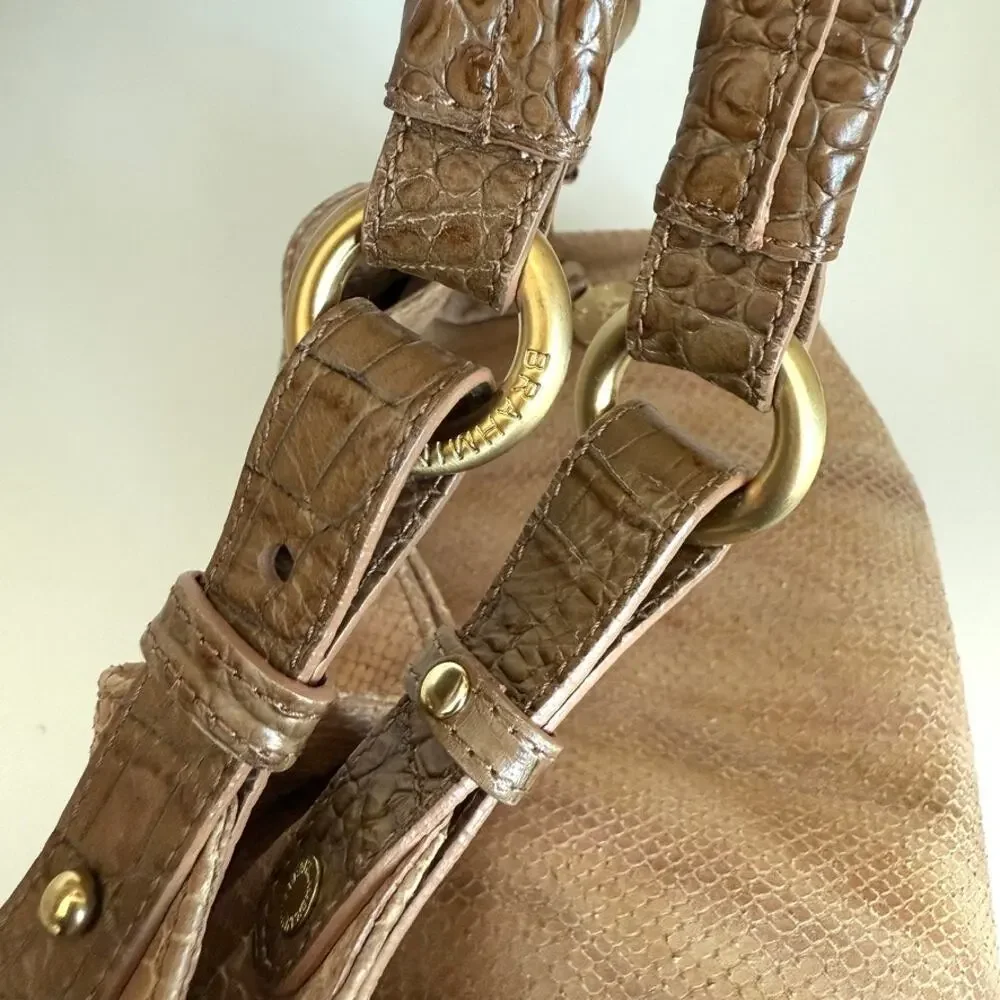 BRAHMIN Snakeskin Embossed Leather‎ Hobo Shoulder Bag Tan Neutral Boho Textured